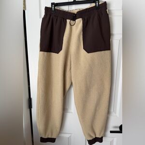 Outdoor Voices Cream and Dark Brown Fleece Pants
